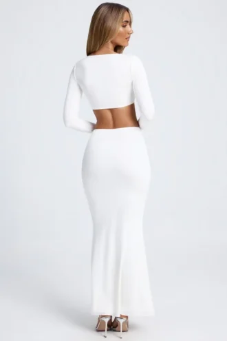 Adena Hardware Detail Fishtail Maxi Skirt in White