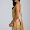 Adhara Embellished Low-Rise A-Line Micro Mini Skirt in Gold