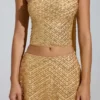 Adhara Embellished Low-Rise A-Line Micro Mini Skirt in Gold