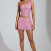 Adhara Embellished Low-Rise A-Line Micro Mini Skirt in Pink