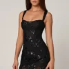 Adia Embellished A-line Mini Dress in Black