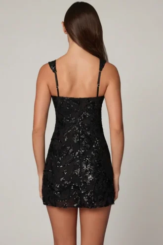 Adia Embellished A-line Mini Dress in Black