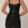 Adia Embellished A-line Mini Dress in Black