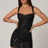 Adia Embellished A-line Mini Dress in Black