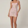 Adia Embellished A-line Mini Dress in Soft Pink
