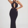 Adriana Velvet Halter Neck Maxi Dress in Jet Black