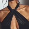 Adriana Velvet Halter Neck Maxi Dress in Jet Black