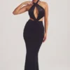 Adriana Velvet Halter Neck Maxi Dress in Jet Black