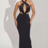 Adriana Velvet Halter Neck Maxi Dress in Jet Black