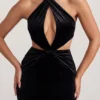 Adriana Velvet Halter Neck Maxi Dress in Jet Black