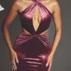 Adriana Velvet Halter Neck Maxi Dress in Wine