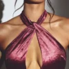 Adriana Velvet Halter Neck Maxi Dress in Wine