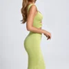 Aelia Modal Ruched Hardware Detail Cut-Out Midaxi Dress in Olive Green