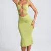 Aelia Modal Ruched Hardware Detail Cut-Out Midaxi Dress in Olive Green