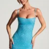 Aellin Embellished Bodycon Mini Dress in Aqua Blue