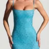 Aellin Embellished Bodycon Mini Dress in Aqua Blue