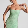 Aellin Embellished Bodycon Mini Dress in Pistachio