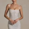 Aellin Embellished Bodycon Mini Dress in White