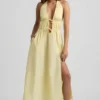 Aeris Backless Cotton-Poplin Midaxi Dress in Lemon Yellow