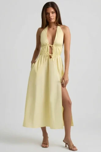 Aeris Backless Cotton-Poplin Midaxi Dress in Lemon Yellow