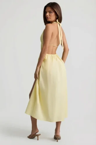 Aeris Backless Cotton-Poplin Midaxi Dress in Lemon Yellow
