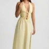 Aeris Backless Cotton-Poplin Midaxi Dress in Lemon Yellow