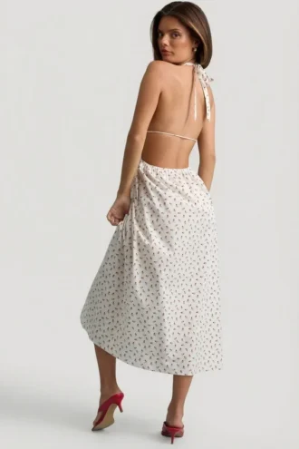 Aeris Backless Cotton-Poplin Midaxi Dress in Rose Print