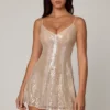 Agentha Embellished V-neck Lace Mini Dress in Pale Peach