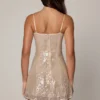 Agentha Embellished V-neck Lace Mini Dress in Pale Peach