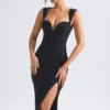 Aiko Sweetheart-Neck Midaxi Dress in Black