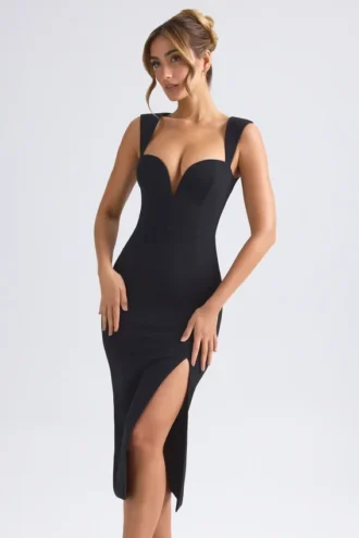 Aiko Sweetheart-Neck Midaxi Dress in Black