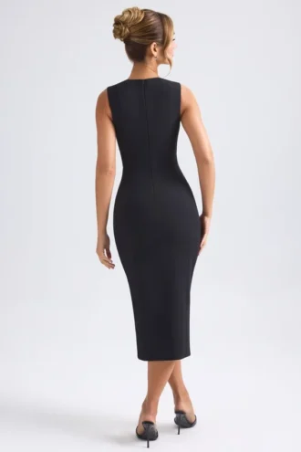 Aiko Sweetheart-Neck Midaxi Dress in Black