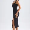 Aiko Sweetheart-Neck Midaxi Dress in Black