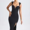 Aiko Sweetheart-Neck Midaxi Dress in Black