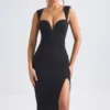 Aiko Sweetheart-Neck Midaxi Dress in Black