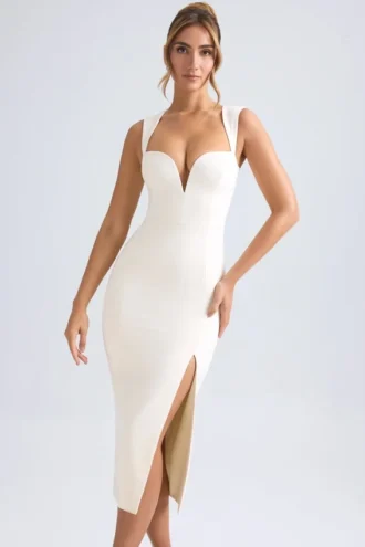 Aiko Sweetheart-Neck Midaxi Dress in Ivory