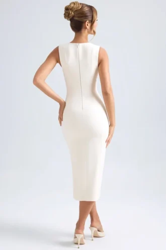 Aiko Sweetheart-Neck Midaxi Dress in Ivory
