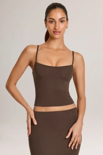 Ailany Modal Scoop-Neck Tank Top in Chocolate Brown