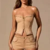 Ailoria Lace-Up Corset Top  in Tan
