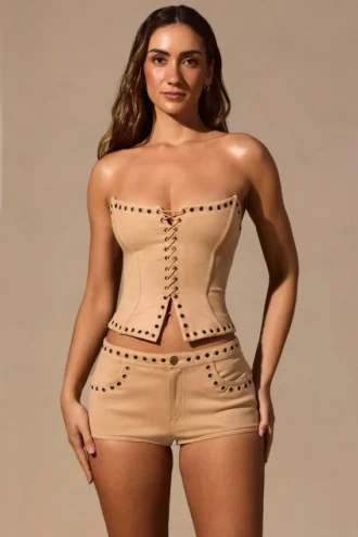 Ailoria Lace-Up Corset Top  in Tan