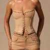 Ailoria Lace-Up Corset Top  in Tan