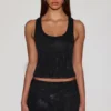 Aine Embellished Jersey Scoop-Neck Racerback Top in Black