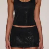 Aine Embellished Jersey Scoop-Neck Racerback Top in Black
