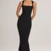 Ainslee Modal Square-Neck Bodycon Midi Dress in Black
