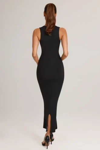 Ainslee Modal Square-Neck Bodycon Midi Dress in Black