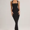 Ainslee Modal Square-Neck Bodycon Midi Dress in Black