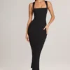 Ainslee Modal Square-Neck Bodycon Midi Dress in Black