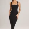 Ainslee Modal Square-Neck Bodycon Midi Dress in Black