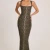 Ainslee Modal Square-Neck Bodycon Midi Dress in Leopard Print
