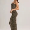 Ainslee Modal Square-Neck Bodycon Midi Dress in Leopard Print